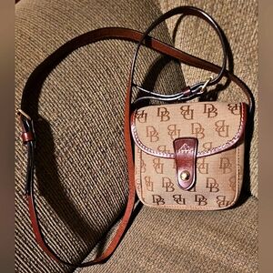 Dooney and Bourke Monogrammed Tan Canvas and Leather Mini Crossbody EUC